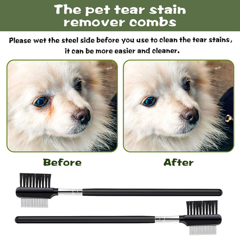 Dog Eye Comb Tear Stain Remover Comb, 2 Pcs Double-Head Tear Stain Comb for Small Dogs, Metal Eye Booger Remover for Dogs, Puppy Cat Grooming Comb...
