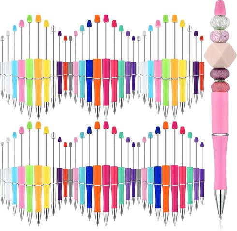 60 Pieces Plastic Beadable Pen Bead Ballpoint Pen Black Ink Beaded Pens for Kids Students Presents Office School Supplies (Candy Color,Classic)...
