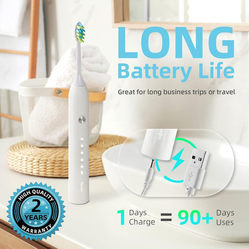 7AM2M Sonic Electric Toothbrush for Adults and Kids, with 6 Brush Heads, 5 Modes with 2 Minutes Build in Smart Timer, Roman Column Handle Design (...