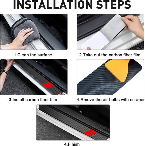 Door Sill Protector for Dodge Charger Challenger Durango Accessories Door Entry Guard Sill Protector with Plastic Scraper Carbon Fiber Leather Thr...