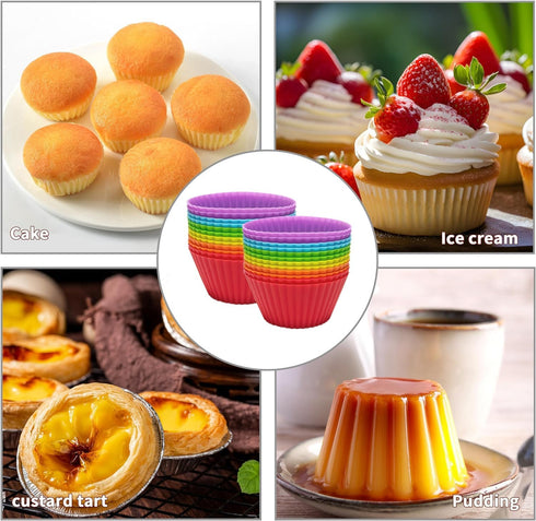 Silicone Baking Cups Round 24 Pack 2.75 inches Cups, Reusable Muffin Liners BPA Free, Non-stick Cake Cup Mold Set Multicolor by Mikim...