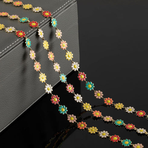 YOUBEIYEE 9.8 Feet/3M Colorful Daisy Flower Chain Bulk Gold Plated Brass Chains for Jewelry Making Enamel Floral Chain Roll Women Necklace Bracele...