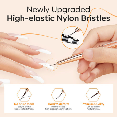 modelones Nail Art Brushes, Super Fine Thin Liner Nail Brush Set Sizes 7/11/15/20mm for Nail Gel Polish Painting Designs with Acrylic Rhinestone H...