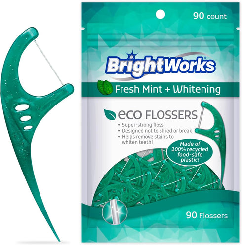 Brightworks ECO Sustainable Floss Picks - 270 Count - Made in USA100% Post-Consumer Recycled Plastic, Super Strong Mint-Flavored Floss with Micro-...