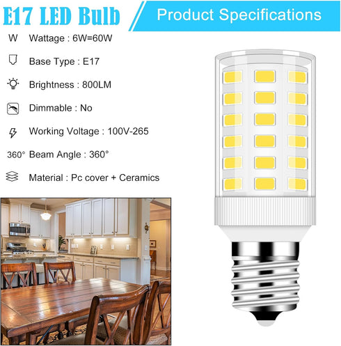 Led Freezer Light Bulb KEL 2811 2815 KEI D28A 6W Equivalent 100-265v 3.8w Refrigerator E17 Appliance Daylight White 5000K Range Hood Pack of 3...