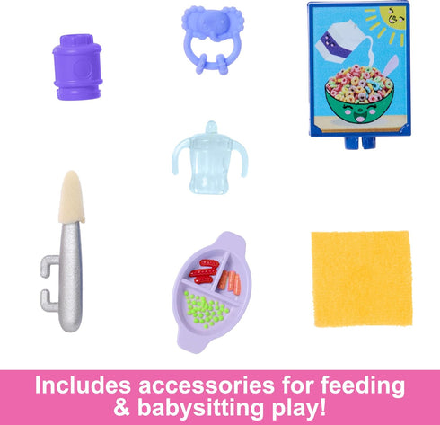 Barbie Skipper Doll & Playset with Accessories, Babysitting Set Themed to Mealtime, Color-Change Toy Play...