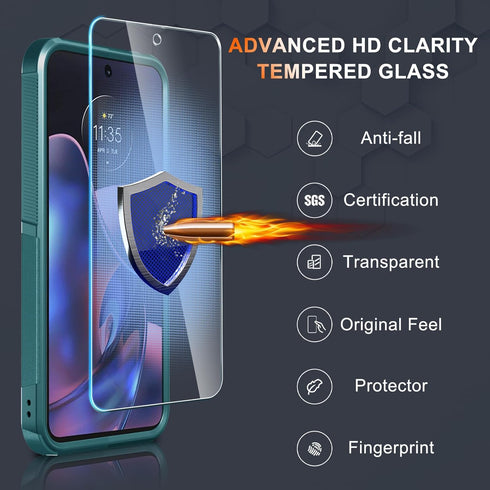 for Motorola Moto G 5G 2024 Case, Full Body Heavy Duty Rugged Shockproof Protective Phone Cover with Lanyard Strap, Tempered Glass Screen Protecto...