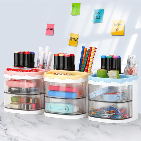 LETURE Desk Pencil Pen Holder with Drawer, Desktop Storage Pen Marker Organizers Stationery Supplies, Cute Pencil Cup Pot for Office, School, Home...