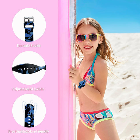 Waterproof AirTag Bracelet for Kids, Soft Silicone Air Tag Hidden Holder Case Compatible with Apple Airtag, Adjustable Anti-Lost Printed Strap GPS...