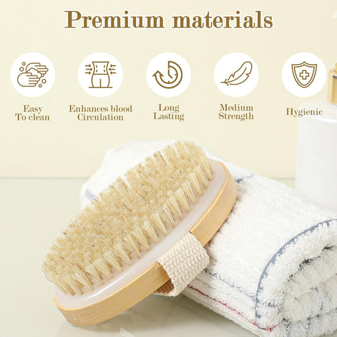 4pcs Dry Brushing Body Brush, Natural Bristle Dry Skin Exfoliating Brush Body Scrub for Flawless Skin, Cellulite Treatment, Lymphatic Drainage and...