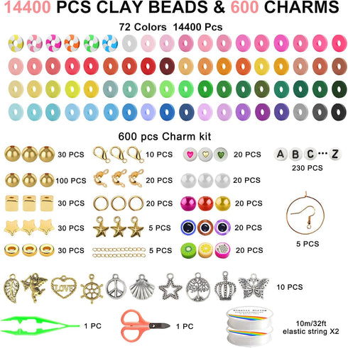 Redtwo 15000 Pcs Clay Beads Bracelet Making Kit, 3 Boxes 72 Colors Friendship Bracelet Kit Flat Polymer Heishi Beads for Jewelry Making, Crafts Gi...