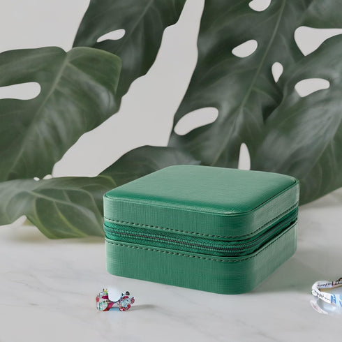 Vlando Small Travel Jewelry Box Organizer - Mirrored Jewelries Necklaces Rings Earrings Necklace Storage Case, Dark Green...