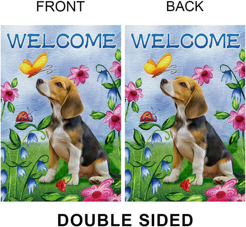 Welcome Dog Garden Flag Vertical Double Sided Burlap Flower Summer Yard Outdoor Decor Home Decor (12.5 x 18, Welcome Dog)...
