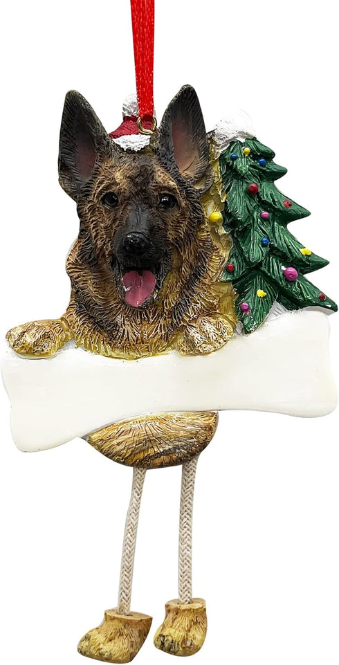 German Shepherd Ornament with Unique "Dangling Legs" Hand Painted and Easily Personalized Christmas Ornament...