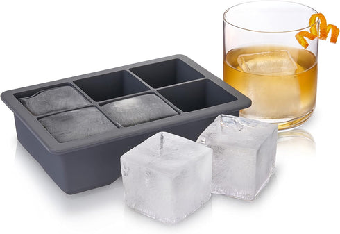 Viski Whiskey Ice Cube Tray with Lid, Large Makes Six 2-Inch Ice Molds, Perfect for Cocktails, Whiskey, Bourbon, and More, Stackable Silicone Mold...