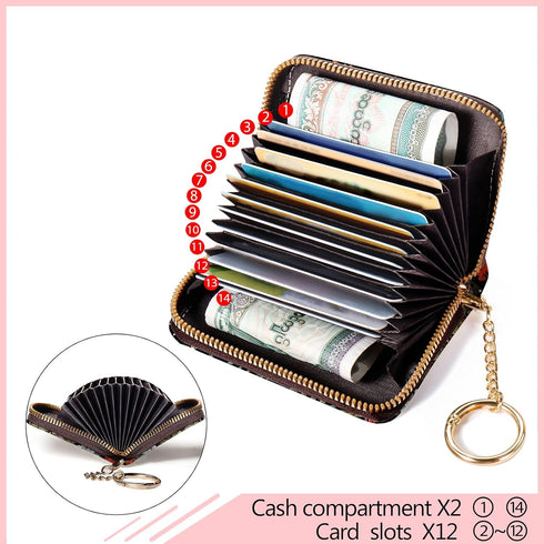 RFID Credit Card Holder Wallets for Women, Small Card Case Wallet with Keychain and Zipper, Mushrooms Leather Card Holder Pocket Business Card Acc...