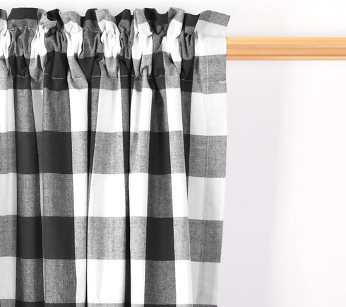 3 Pc Cotton Classic Country Farmhouse Kitchen Window Curtain -Black & White Buffalo Check Tier & Valance Set, 54" x 18" / 27" x 36"...