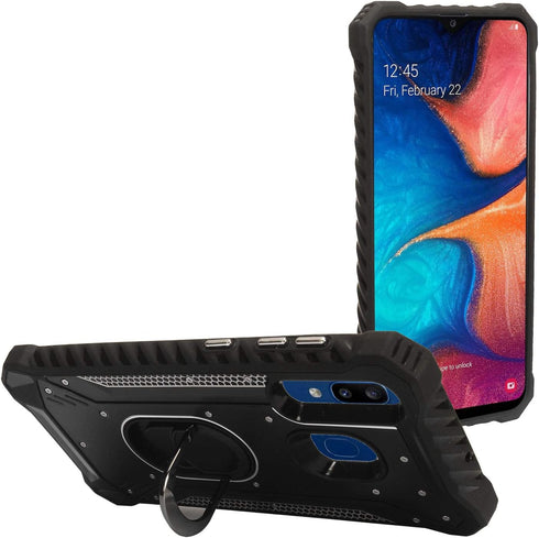 Compatible with Samsung Galaxy A20, Galaxy A50 - Aluminum Metal Hybrid Ring Stand Phone Case - ZY0 Black...