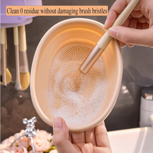 Makeup Brush Cleaner Mat,3 in 1 Upgraded Foldable Silicone Makeup Brush Cleaner Cosmetic Brush Cleaner Makeup Brush Scrubber Bowl for Cleaning, Or...