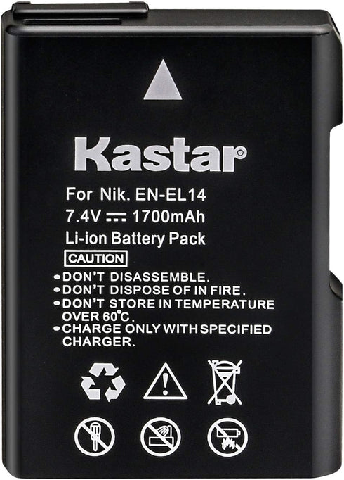 Kastar Battery Replacement for Nikon EN-EL14 EN-EL14a MH-24 MH-24a and Nikon D3100 D3200 D3300 D3400 D3500 D5100 D5200 D5300 D5500 D5600 DF Coolpi...