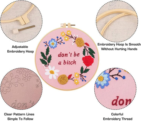 Artilife Embroidery Kit with Pattern and Instruction, Funny Cross Stitch Kits Include Embroidery Cloth, Hoop, Color Thread and Needles......