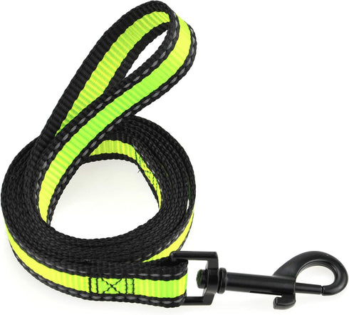 Mile High Life Night Reflective Double Adjustable Band Nylon Small Puppy Pet Dog Combo Collar Leash and Harness Set (Reflective Edge Lime Green, M...