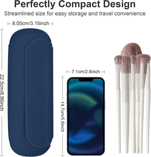 Travel Makeup Brush Holder,Silicon Portable Cosmetic Face Brushes Holder with Built-in Brush Cleaner,Upgrade Travel Essentials Makeup Brush Case,M...