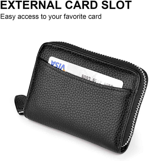 RFID Blocking Credit Card Wallet for Women or Men, Minimalist Genuine Leather Zippered Small Coin Purse.(Black)...