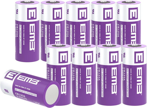 EEMB 10PACK CR123A Lithium Batteries 3V 1700mAh CR123 Battery with High Capacity for Flashlight Toys Alarm System Non-Rechargeable Battery...