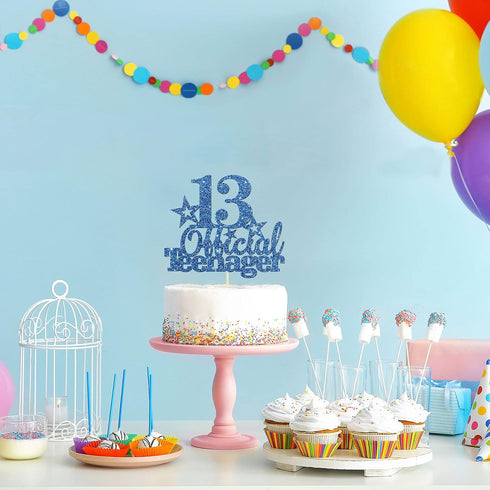 Deep Blue 13 Official Teenager Birthday Cake Topper for Boy or Girl, Happy 13th Birthday Party Decoration, Hello 13, 13 Year Cake Topper, Cheers t...