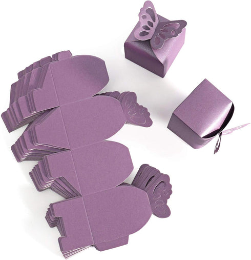 Kslong 50pcs Purple Butterfly Favor Boxes Girl Baby Shower Butterfly Candy Box Decoration Party Birthday Wedding Small Gift Boxes (Purple)...