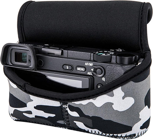 JJC Camouflage Ultra Light Neoprene Camera Case, Compatible with Sony a6600 a6500 a6400 a6300 a6100 a6000 a5100 w/55-210mm Lens, Fuji X-T30 X-T20 ...