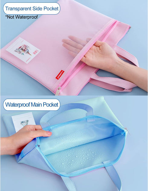 Pendancy Mesh Zipper Pouch 11x13.7 in, Large Double Pocket Waterproof File Bag with Handle, A4 Size Foldable Document Storage for Puzzle Project/C...