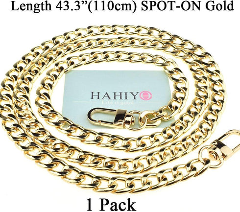 HAHIYO Purse Chain Strap 43.3' Gold for Shoulder Cross Body Sling Purse Handbag Clutch Bag Replacement Comfortable Flat 0.4' Wide Enough 2.4mm Ext...