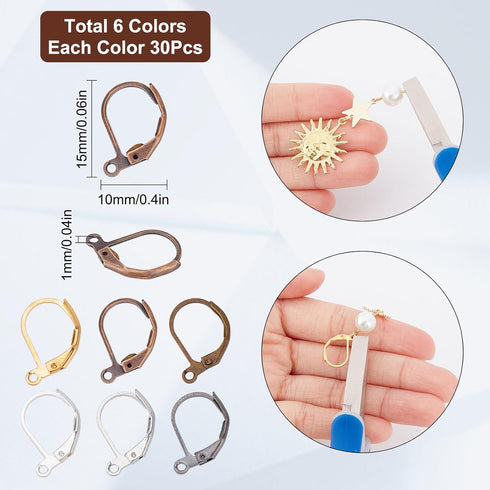SUNNYCLUE 1 Box 180Pcs Leverback Earring Hooks Bulk French Earring Hook Lever Back Ear Wires with Open Loop Hypoallergenic Brass Leverbacks Hoop E...