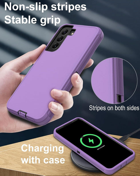 for Samsung Galaxy S21 Plus 5G Phone Case, with Screen Protector, Dust-Proof Port Cover, Full-Body Non-Slip Silicone Rubber Covered, Military Grad...