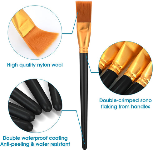 10 Pcs Flat Paint Brushes for Acrylic Painting, 1 Inch Nylon Paint Brushes Artist Painting Brushes Professional Paint Brush Set for Acrylic Waterc...