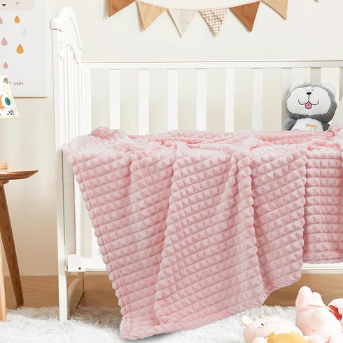 HOMRITAR Baby Blanket for Girls Super Soft Fuzzy Cozy Warm Toddler Blanket with 3D Jacquard Square Grid Design, Lightweight Flannel Bed Blanket fo...