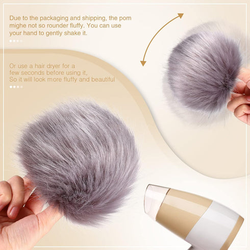 Juinte 8 Pcs 6 Inch Large Fur Pom Pom Balls for Hats Fluffy Faux Fur Pompom Balls with Snap Button for Hat Shoes Scarves Bag Charms DIY Crafts(Bla...