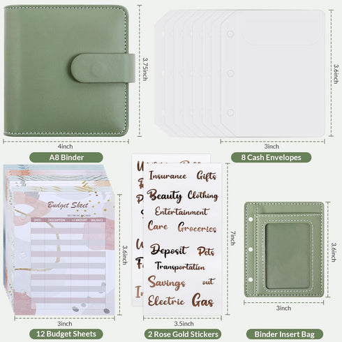 Mini Money Saving Binder, A8 Budget Binder Wallet with 8Pcs Cash Envelopes for Budgeting, Savings Binder for Cash with 12Pcs budgeting Sheets and ...