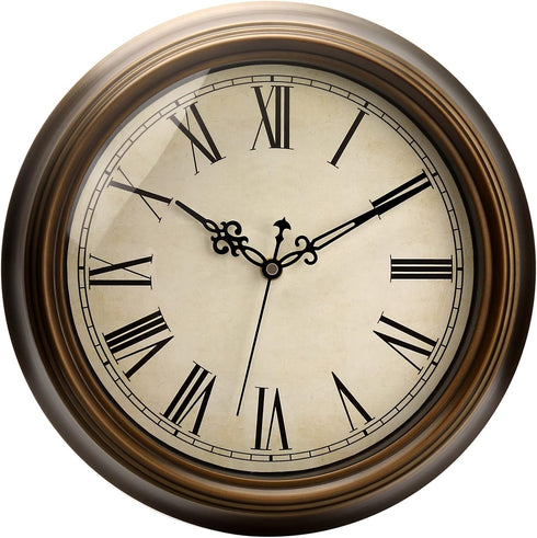 Plumeet Large Metal Wall Clock, 13'' Non Ticking Classic Retro Silent Iron Clocks Decorative Kitchen Living Room Bedroom, Roman Numerals, Battery ...