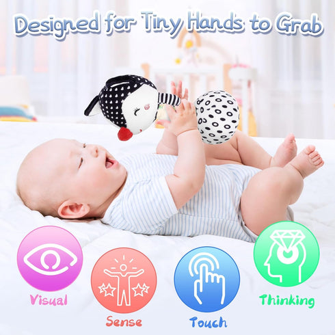 FPVERA Baby Soft Rattles Shaker: Infant Developmental Hand Grip Baby Toys, High Contrast Black and White Newborn Sensory Toys Rattle Toy 0 3 6 9 1...