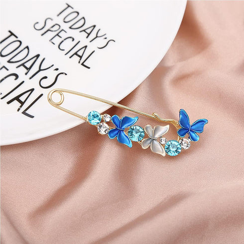 Butterfly Flower Crystal Brooch Pins Sweater Shawl Brooch Anti Exposure Neckline Safety Pin Pink Tulip Pins Rhinestone Enamel Brooch Pins for Wome...