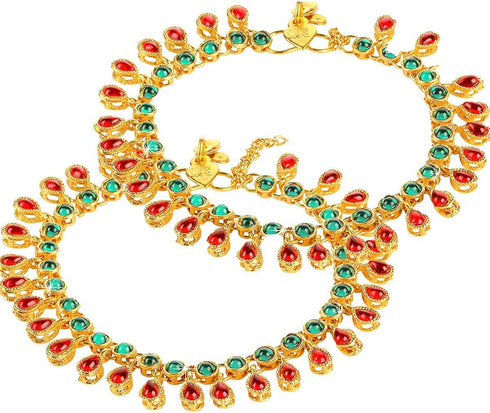 I Jewels Gold Plated Indian Traditional Bollywood Style Ethnic Kundan Anklet/Payal Barefoot Jewelry for Women (A031MG)...