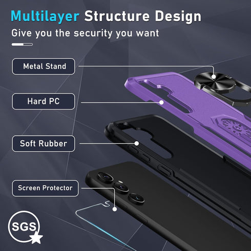 Janmitta for Samsung Galaxy A35 5G Case with Tempered Glass Screen Protector,Heavy Duty Shockproof Full Body Protective Cover Built in Rotatable M...