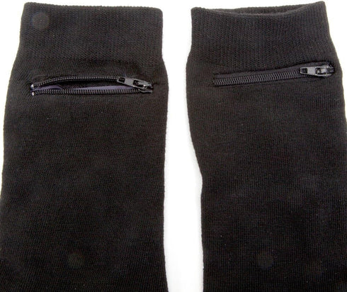 Black Dress Socks With Hidden Zipper Pocket-Cotton/Spandex Fits Men Sizes 7-12 2-pairs...