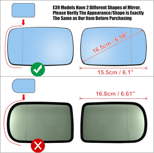 uxcell Passenger Side Right Side Mirror Glass with Backing Plate Heated Blue Tinted Glass for BMW E39 E46 330i 325i 328i 525i...