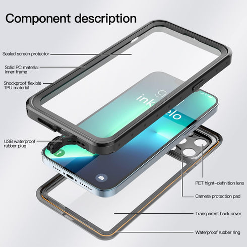 inkolelo Compatible with iPhone 13 Pro Max Waterproof Case, Built-in Screen Full-Body Protector with Floating Strap IP68 Waterproof Case for iPhon...