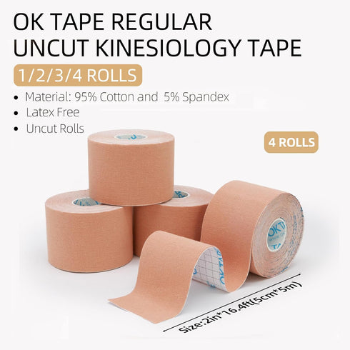 OK TAPE Regular Kinesiology Tape (4 Pack), Original Cotton Athletic Tape for Support Muscle Joint Knee, Sports Waterproof Tape Uncut Strips Latex ...