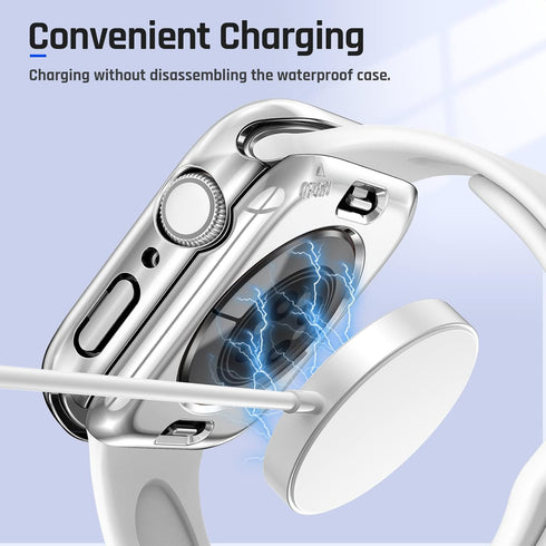 Goton 2 in 1 Waterproof Case for Apple Watch Series 9 8 7 Screen Protector 45mm, 360 Protective Glass Face Cover Hard PC Bumper + Back Frame for i...